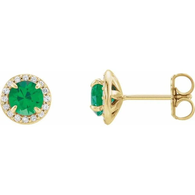 Ladies heart-shaped earrings-14K Yellow 3.5 mm Natural Emerald & 1/8 CTW Natural Diamond Earrings