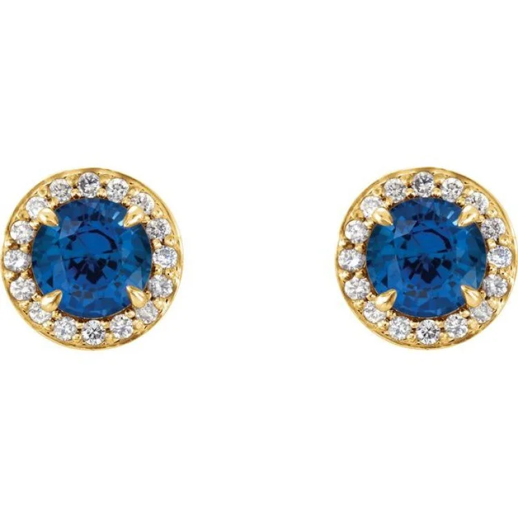 Ladies elegant earrings-14K Yellow 4.5 mm Lab-Grown Blue Sapphire & 1/6 CTW Natural Diamond Earrings