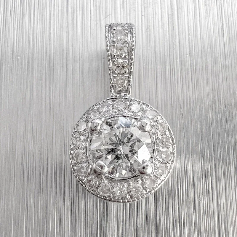 Ladies charm necklace-14k White Gold Round Diamond Halo Pendant 0.25ctw 0.7g SMALL