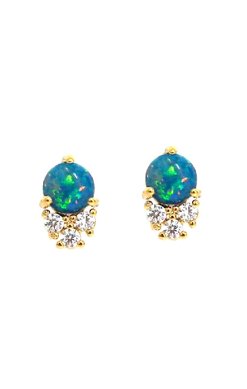 Ladies dainty earrings-Studs with Three Clustered CZs- Green