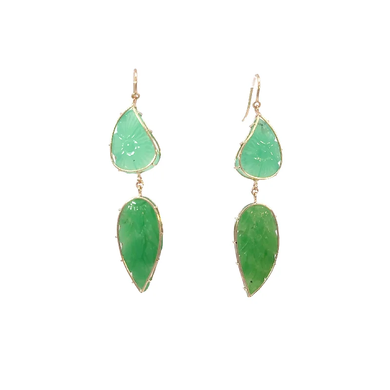 Ladies gold chain earrings-Small and Large Chrysoprase Elizabeth Stone Earrings