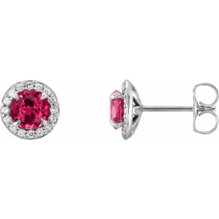 Ladies pearl stud earrings-14K White 5 mm Lab-Grown Ruby & 1/8 CTW Natural Diamond Earrings