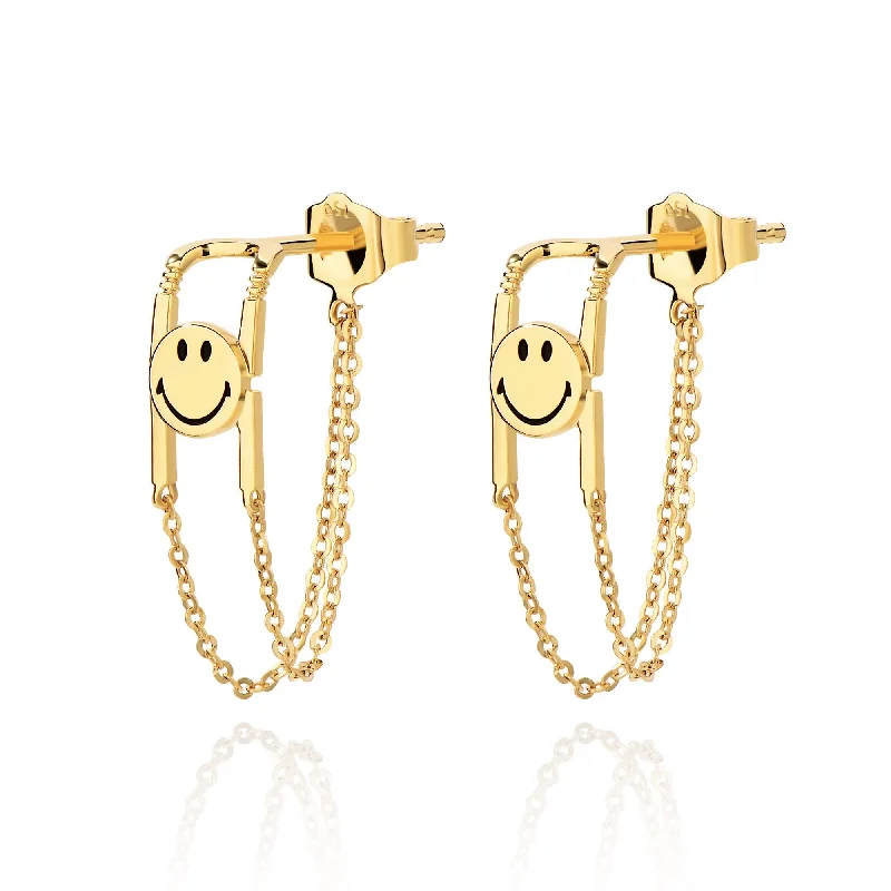 Ladies gold earrings-KKLUExSMILEY® 18K Chain Earrings