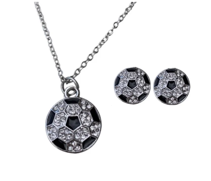 Ladies gemstone earrings-Soccer Rhinestone Necklace & Earrings