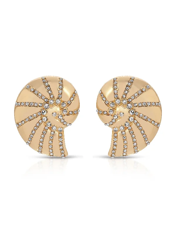 Ladies diamond earrings-Crystal Studded Nautilus Shell Earrings