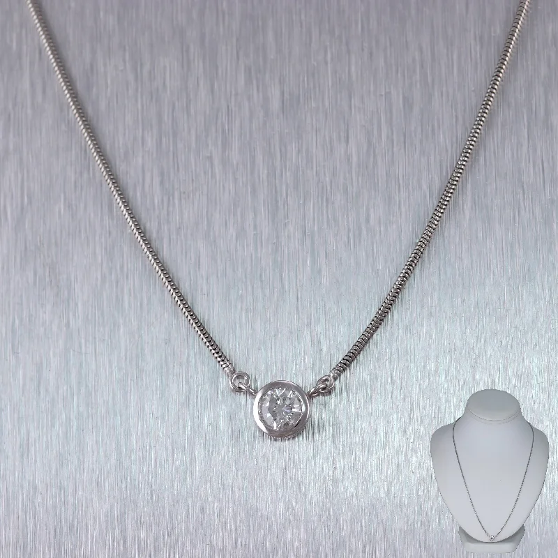 Ladies butterfly necklace-Modern Platinum 0.75ct Solitaire Diamond 19" Necklace