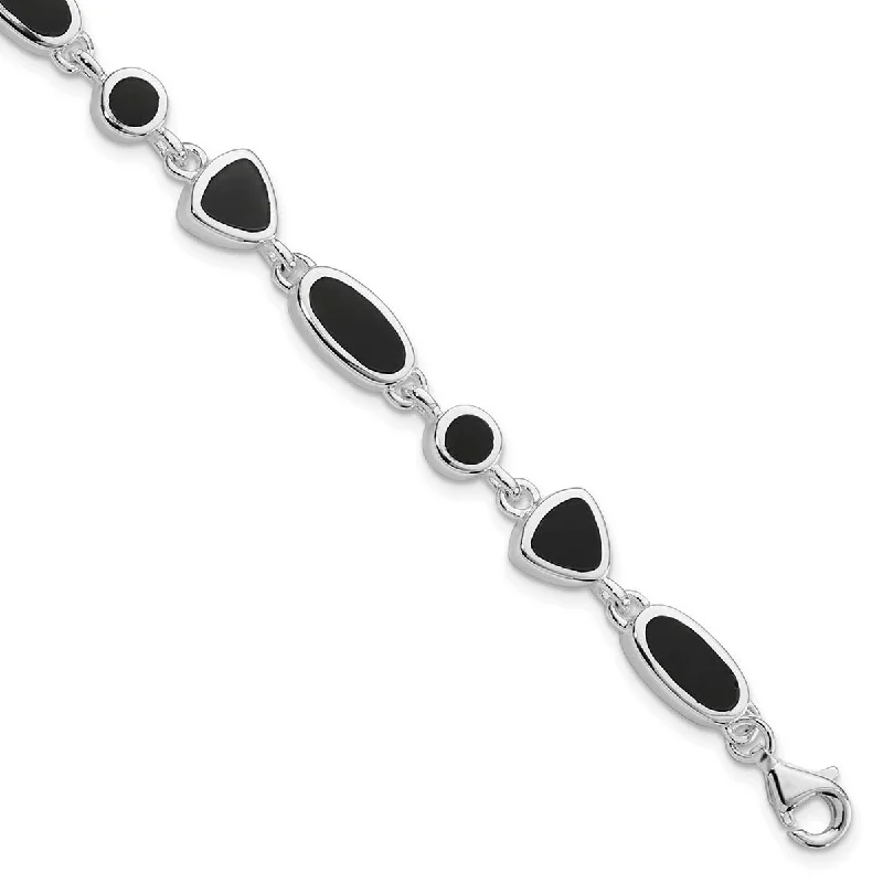 Ladies thick bangle-Curata 925 Sterling Silver Polished Open back Fancy Lobster Closure Simulated Onyx Bracelet 8 Inch Lobster Claw