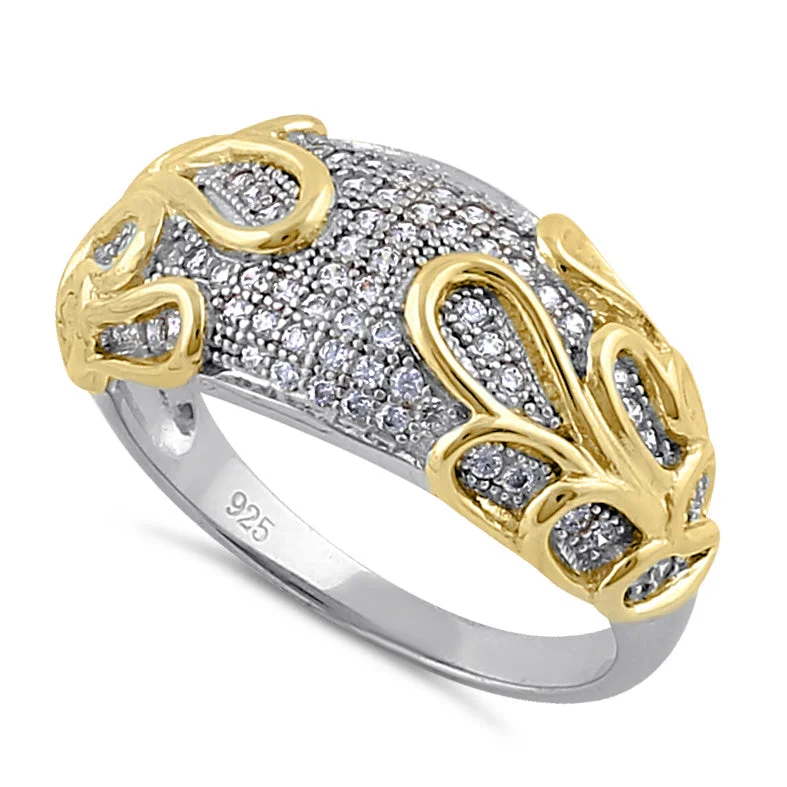 Ladies large ring-Sterling Silver Elegant Yellow Gold Plated Curved Wrap Ring