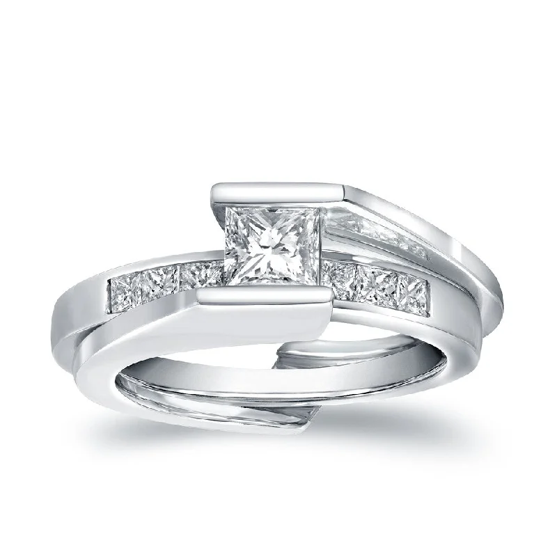 Ladies engagement ring with twisted band-Auriya Modern Princess-Cut Diamond Insert Engagement Ring Set 3/4ct TDW 14K White Gold