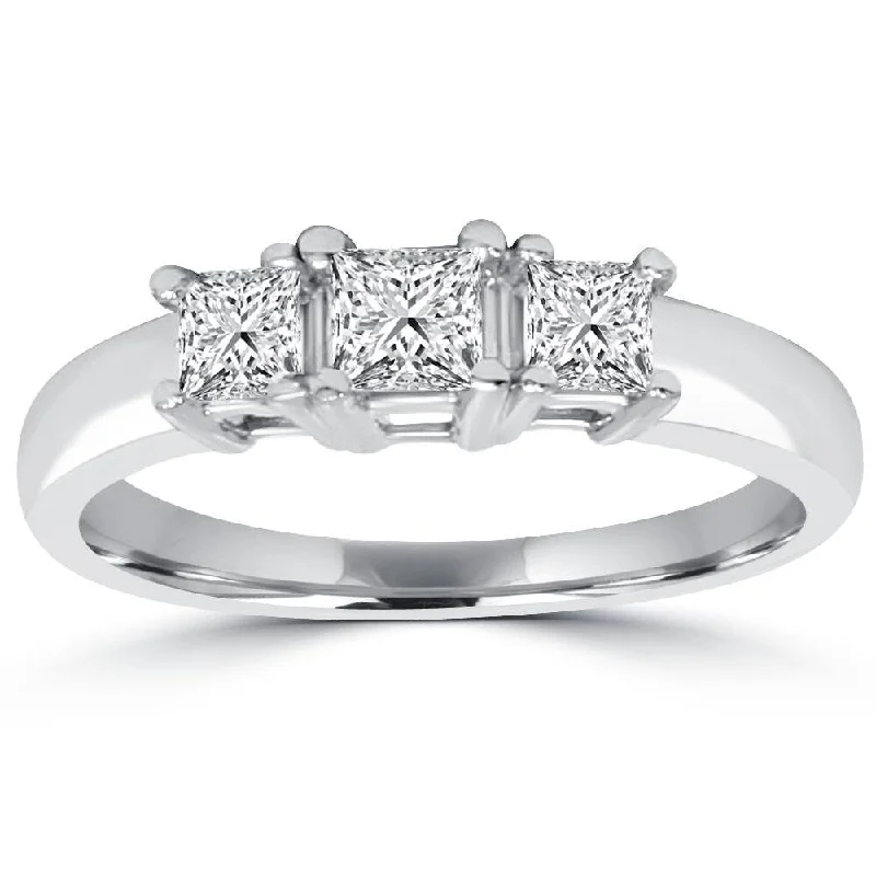 Ladies solitaire engagement ring-1ct Three Stone Princess Cut Diamond Engagement Ring White Gold