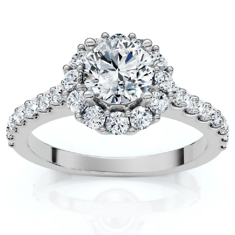 Ladies engagement ring with a split shank-1 1/2Ct Halo Diamond Engagement Ring Gold Lab Grown