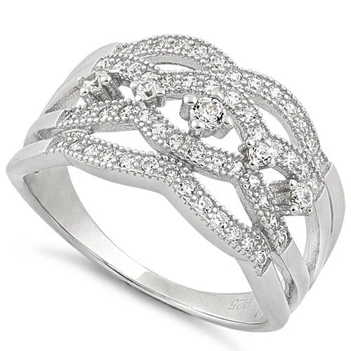 Ladies silver stackable rings-Sterling Silver Eloquent Round Clear CZ Ring