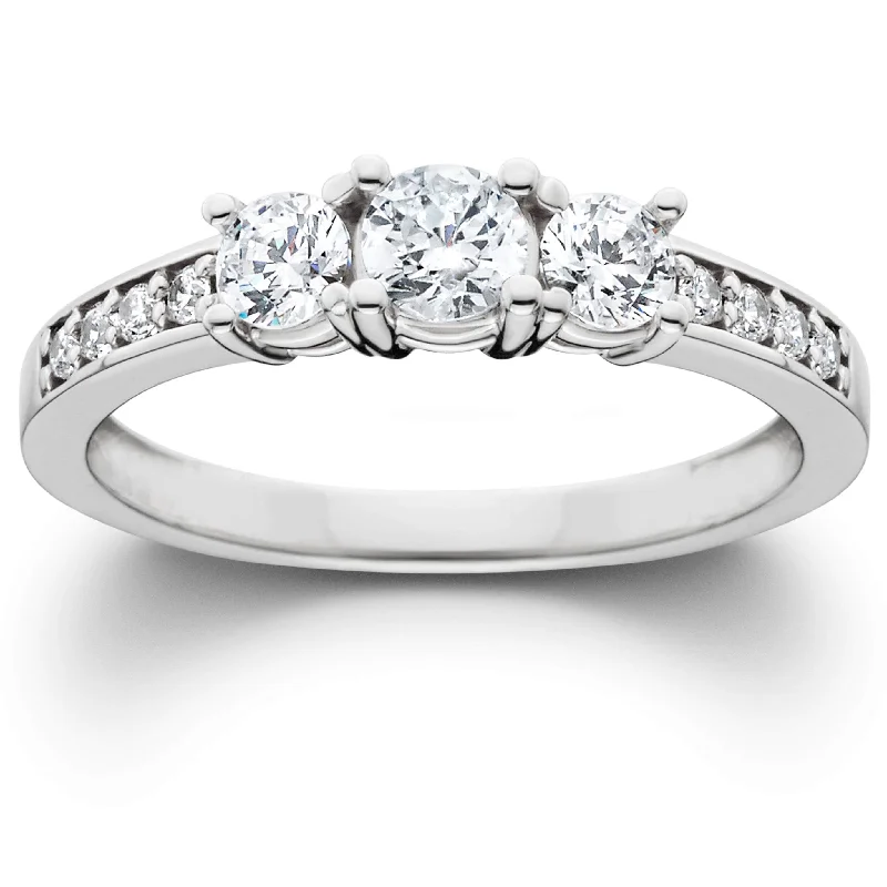 Ladies modern engagement ring-1ct 3-Stone Diamond Engagement Round Brilliant Cut Ring White Gold