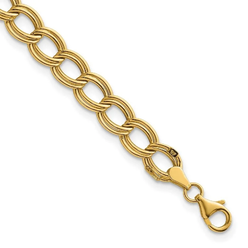 Ladies minimalist bracelet-Curata 14k Yellow Gold 7.5" 8mm Hollow Double Link Bracelet for Women