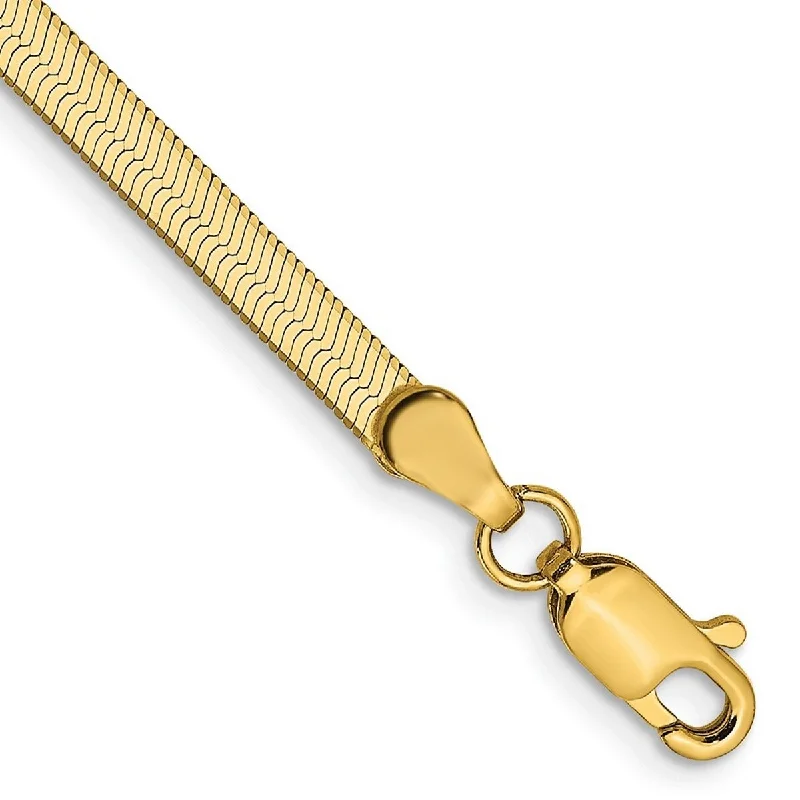 Ladies charm bangle-Curata 14k Yellow Gold 3mm Silky Herringbone Chain Bracelet Options: 7" 8"