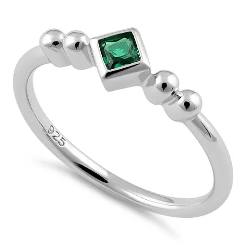 Ladies pear-shaped ring-Sterling Silver Unique Square Emerald CZ Ring