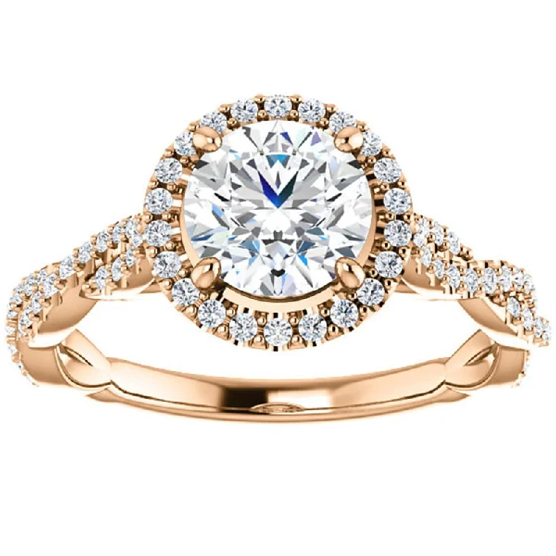 Ladies engagement ring with vintage appeal-1 1/3ct Diamond Halo Interwoven Engagement Ring Rose Gold