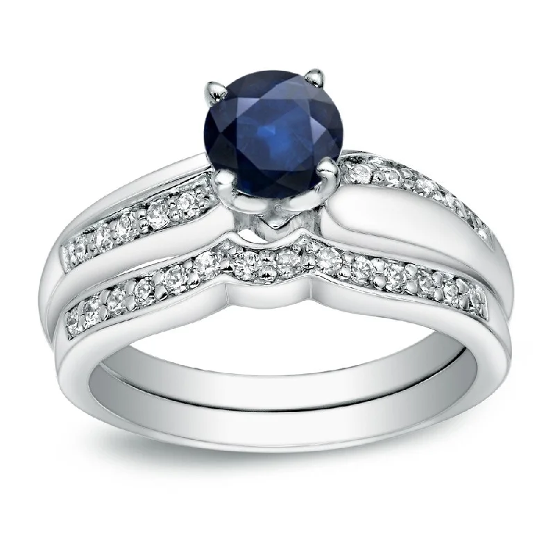 Ladies engagement ring with sapphire stone-Auriya 14k Gold 3/4ct Blue Sapphire and 1/4ctw Diamond Engagement Ring Set