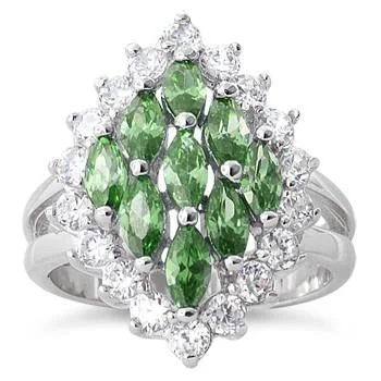 Ladies silver gemstone ring-Sterling Silver Elegant Emerald Marquise Cut CZ Ring