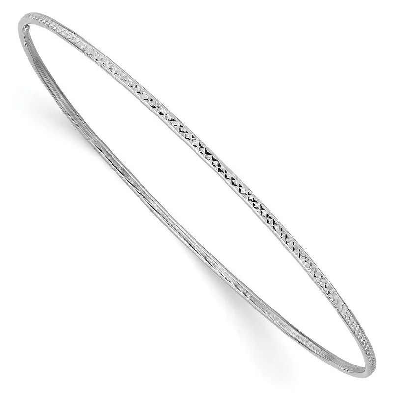 Ladies personalized bracelet-Curata 10k White Gold 8" 1.5mm Diamond-cut Thin Slip on Bangle Bracelet