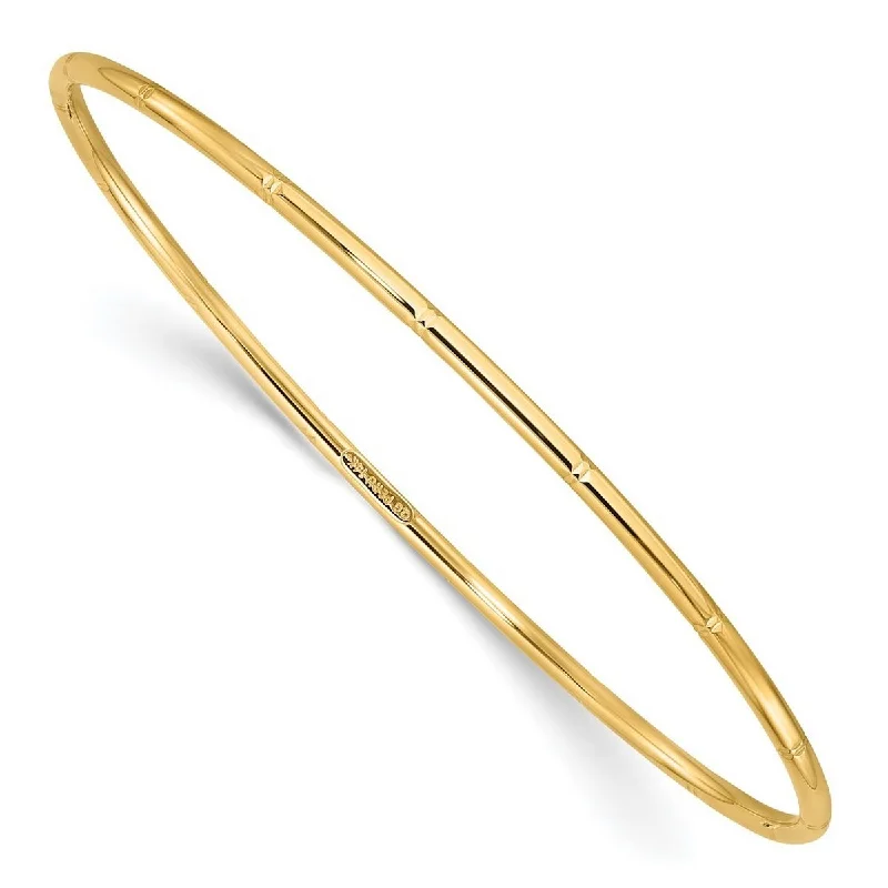 Ladies silver bracelet-Curata 14k Yellow Gold 2mm Diamond Cut Polished Slip-on Bangle Bracelet