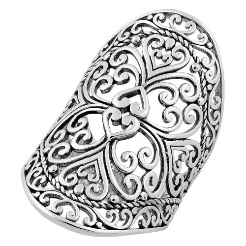 Ladies minimalistic ring-Sterling Silver Hearts Vines Shield Ring