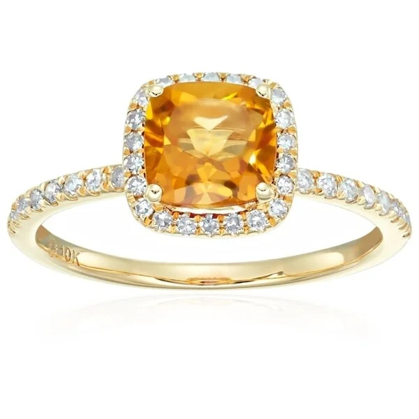 Ladies unique diamond engagement ring-10k Yellow Gold Citrine, Diamond Cushion Engagement Ring, Size 7