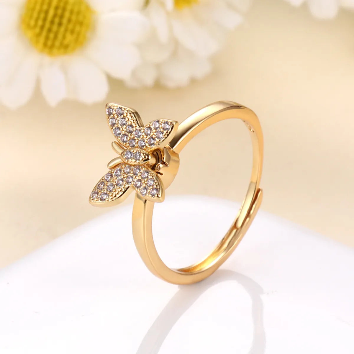 Ladies custom ring-Retro Butterfly Brass Plating Inlay Zircon 24k Gold Plated Rings