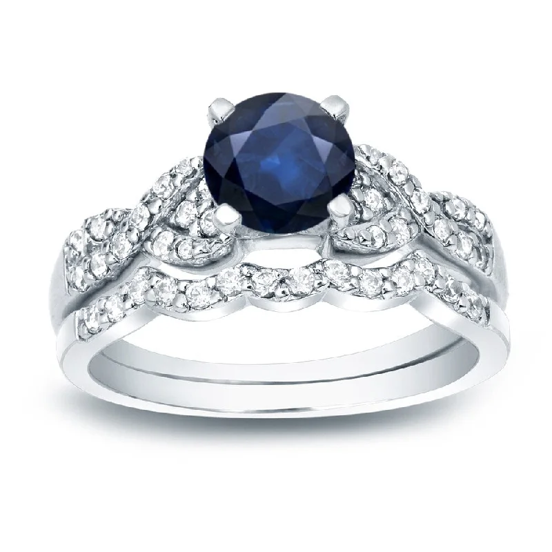 Ladies ruby engagement ring-Auriya Braided Twist 3/5ct Blue Sapphire and 2/5ctw Diamond Engagement Ring Set 14K Gold