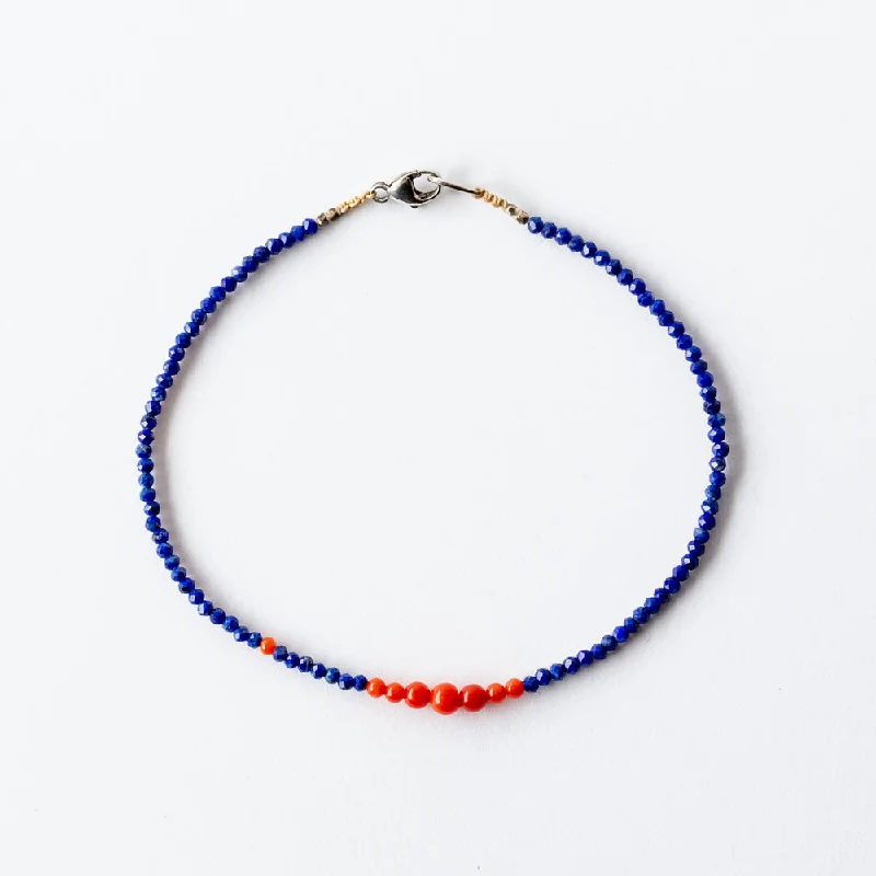 Ladies gold bangles for women-Margaret Solow | Lapis and Coral Beaded Bracelet