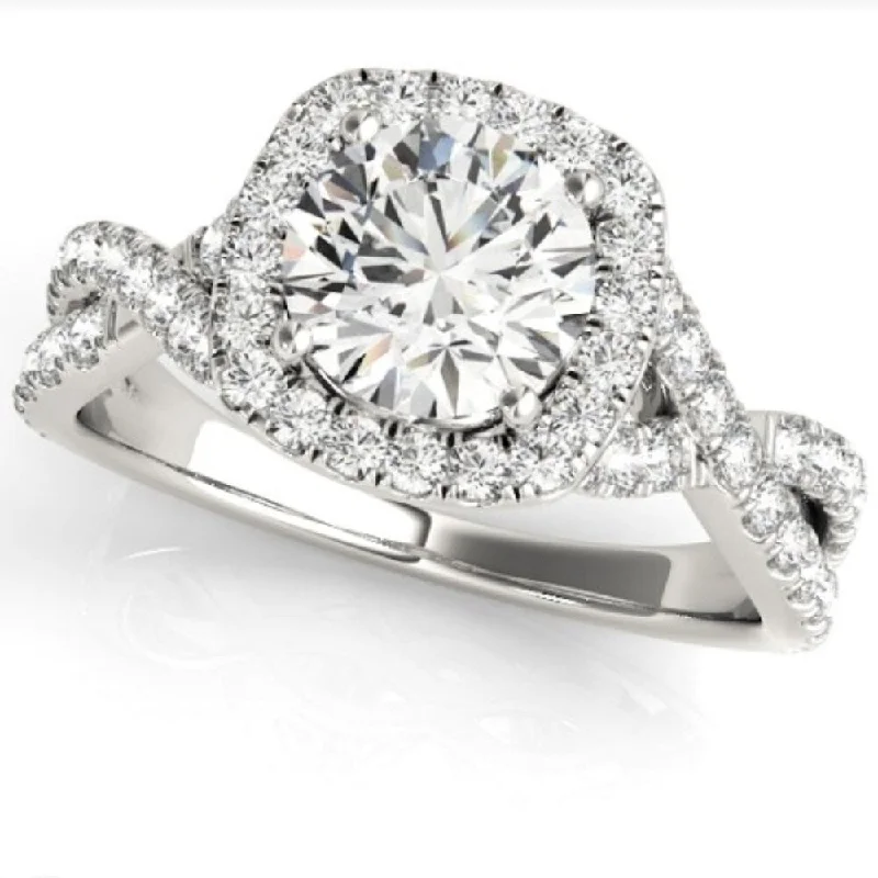 Ladies platinum diamond engagement ring-1 Ct Diamond Cushion Halo Engagement Ring in 14k White Gold