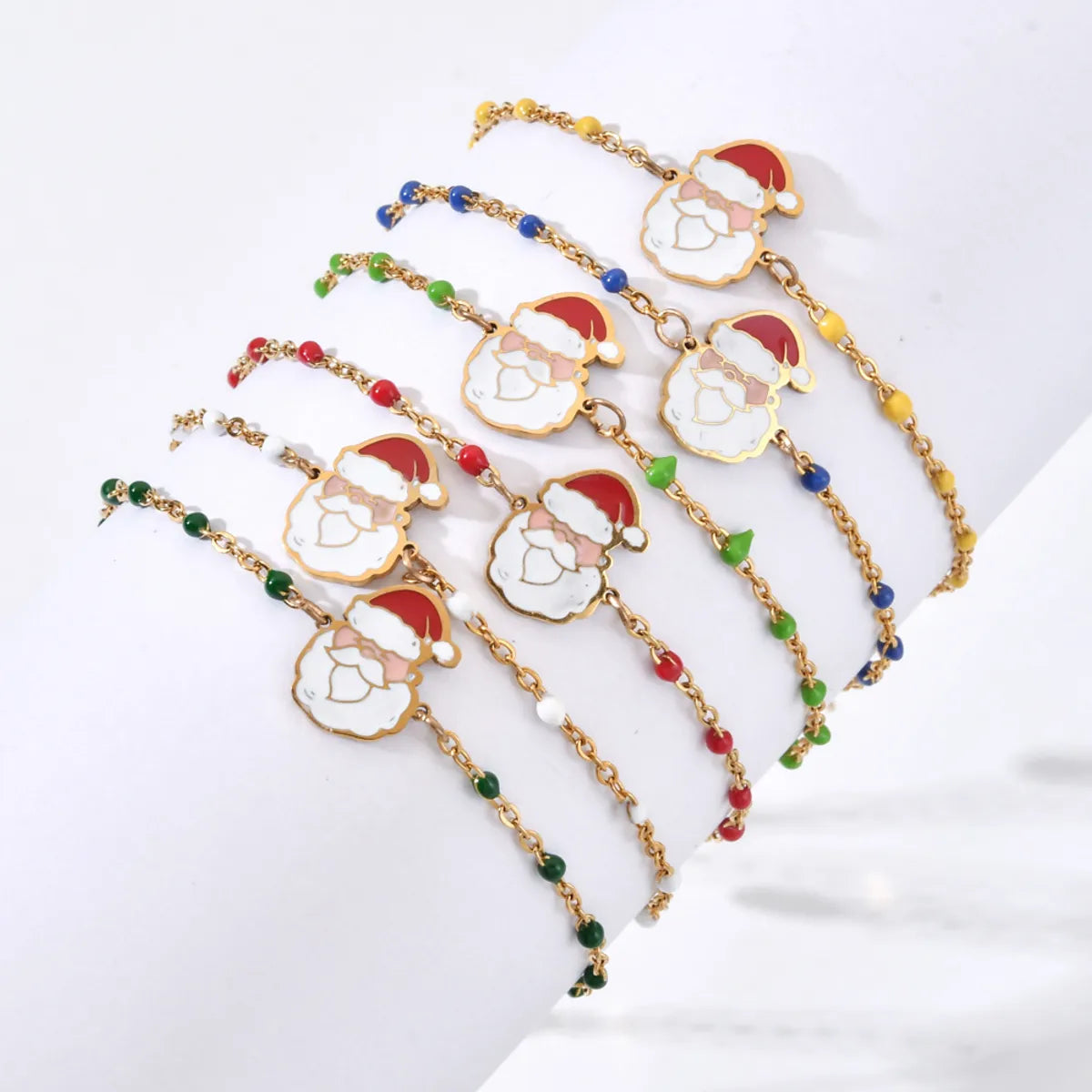 Ladies handmade gold bracelet-Wholesale Cartoon Style Cute Santa Claus Stainless Steel Enamel Plating Gold Plated Bracelets