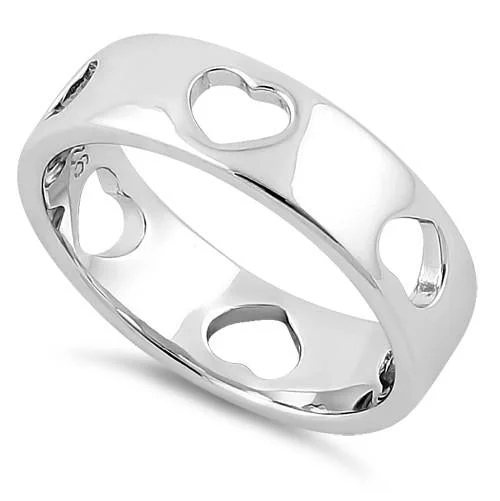 Ladies classic solitaire ring-Sterling Silver Heart Pattern Eternity Ring