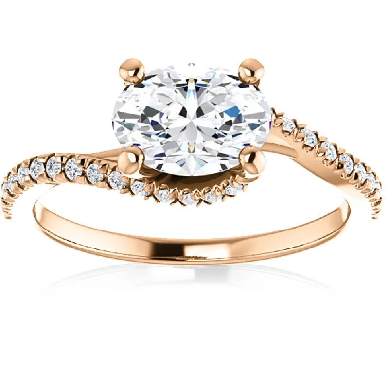 Ladies engagement ring with channel set diamonds-1 /4Ct Oval Diamond Engagement Ring (1ct center) Rose Gold Lab Grown