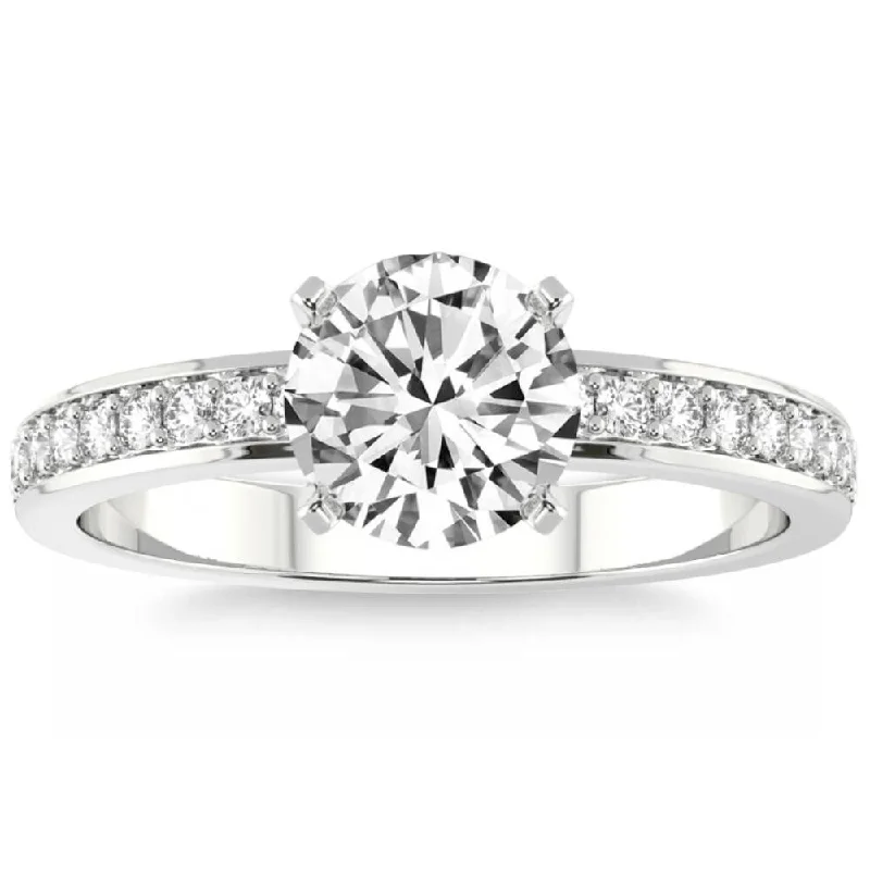 Ladies three-stone engagement ring-1/5Ct Lab Grown Diamond & 7mm Moissanite Round Engagement Ring in Gold