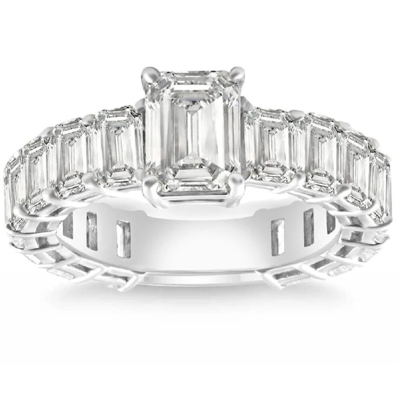 Ladies simple engagement ring-VS 7 1/2Ct Emerald Cut Diamond Engagement Ring 3/4 Eternity Gold Lab Grown