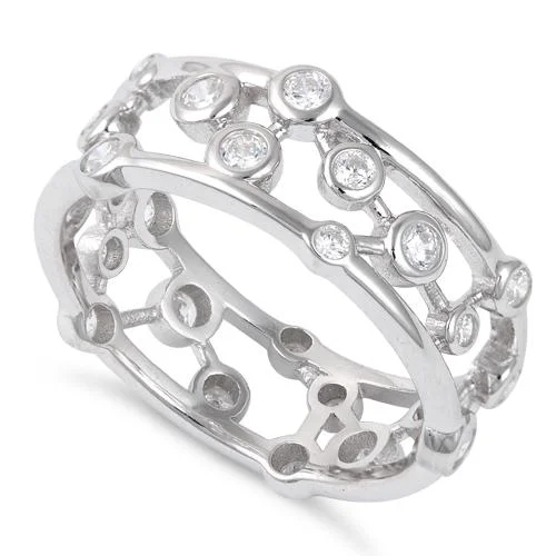 Ladies three-stone engagement ring-Sterling Silver Eternity Bubbles CZ Ring