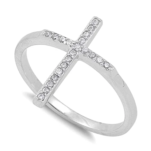 Ladies personalized name ring-Sterling Silver Cross CZ Ring