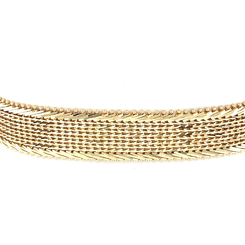 Ladies bangles for weddings-14k Yellow Gold Wide Woven Bracelet