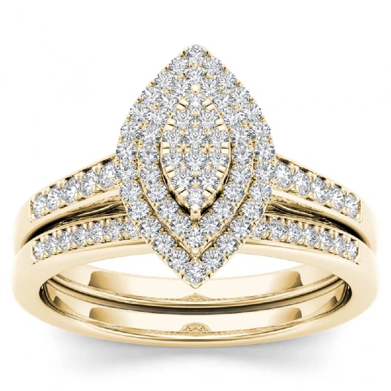 Ladies engagement ring with twisted band-De Couer IGI Certified 14k Yellow Gold 1/3ct TDW Diamond Marquise Shape Halo Engagement Ring Set