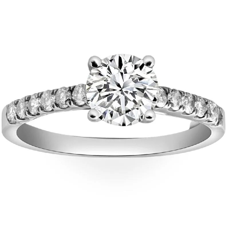 Ladies platinum engagement ring with diamonds-1 3/4Ct Round Cut Lab Grown Diamond Engagement Ring in White Gold