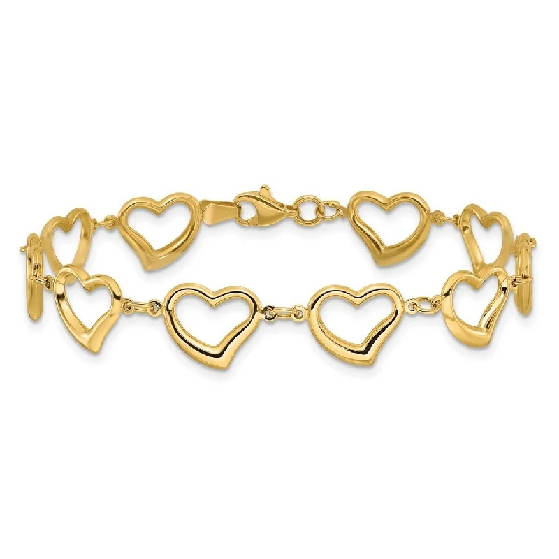 Ladies beaded bangle-Curata 14k Gold 7" 10mm Polished Love Heart Link Bracelet