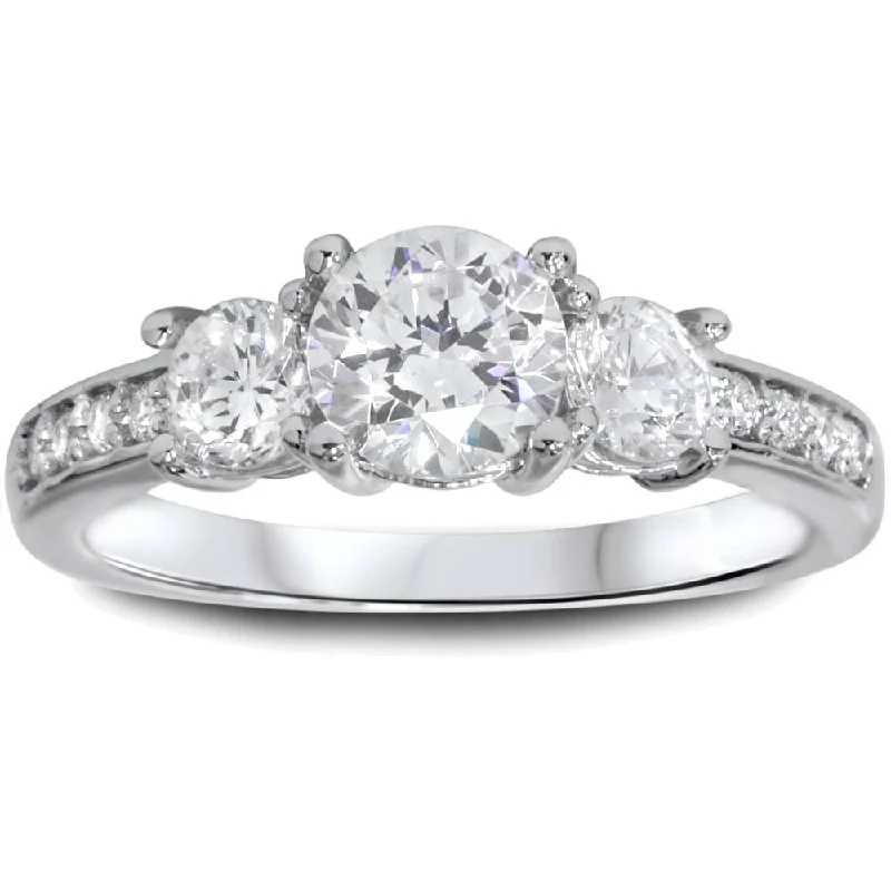 Ladies engagement ring with a solitaire diamond-1 1/4ct Three Stone Round Diamond Engagement Ring White Gold