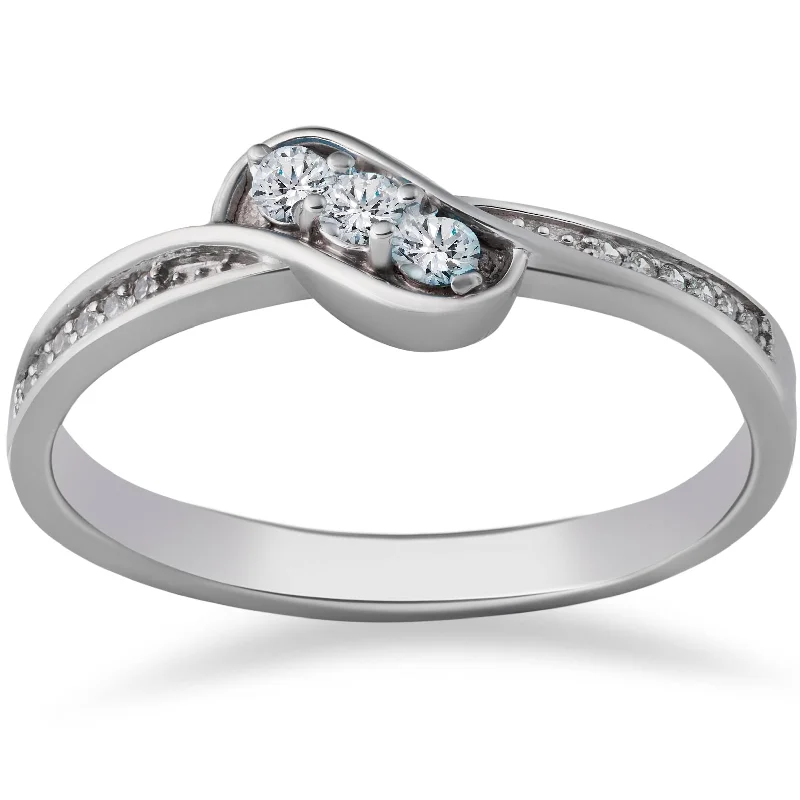 Ladies halo engagement ring-1/6ct 3-Stone Diamond Promise Engagement Ring White Gold