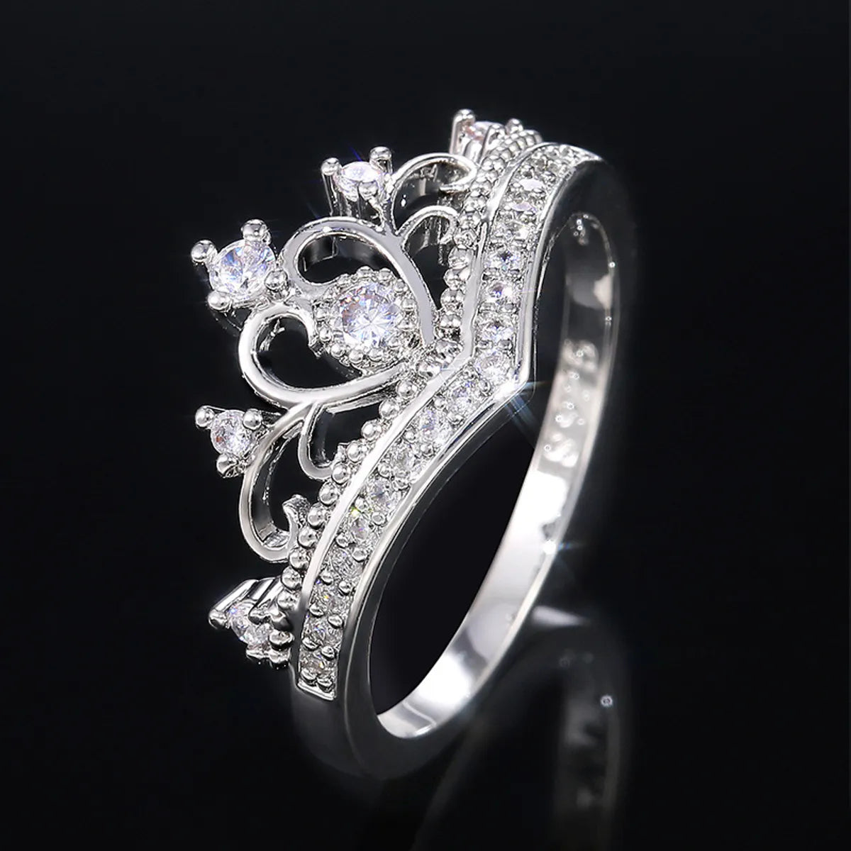 Ladies silver ring-Creative Micro-encrusted Zircon Ladies Crown Copper Ring Classic Fashion Hand Jewelry