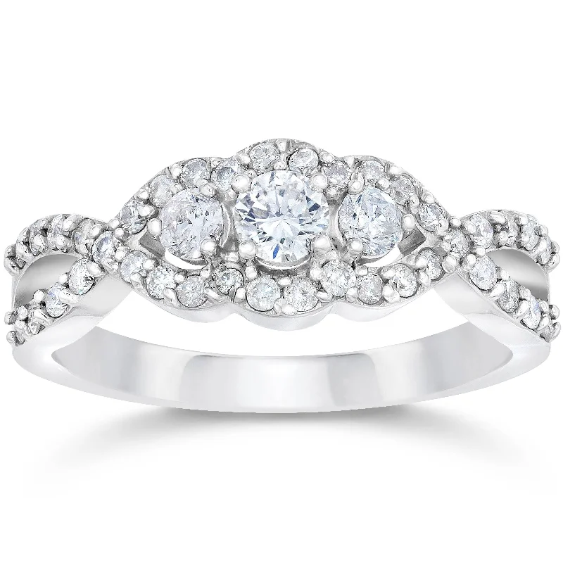 Ladies unique gold engagement ring-3/4ct 3-Stone Diamond Infinity Engagement Ring White Gold