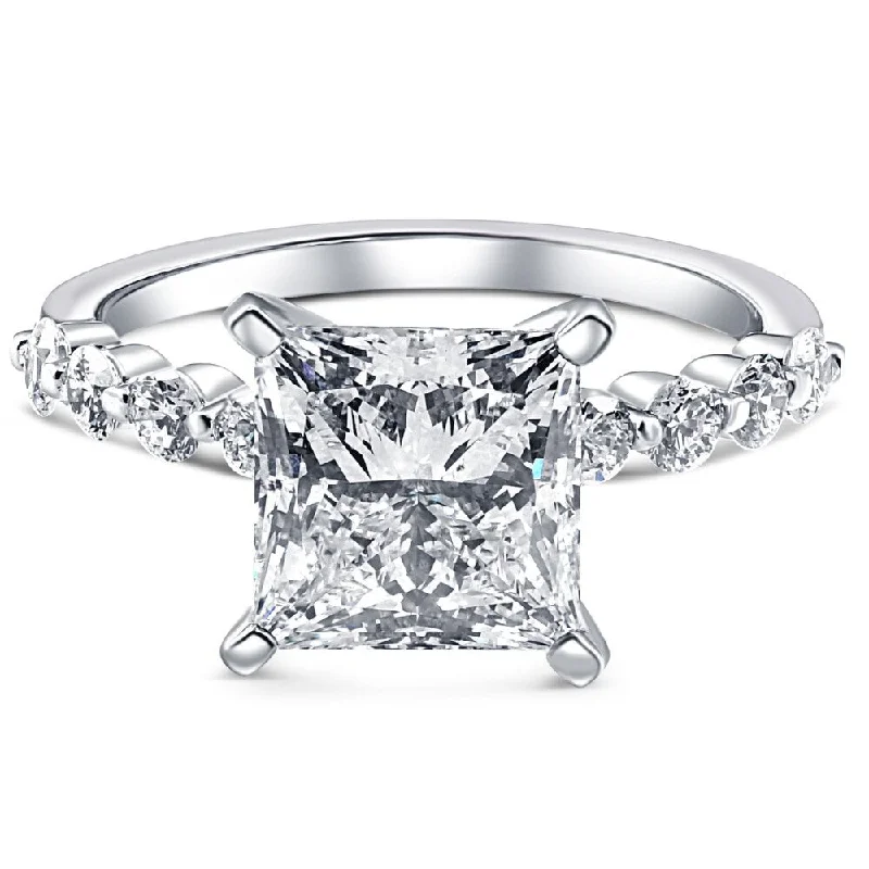 Ladies diamond engagement ring-Certified 3.44Ct Princess Cut Diamond Engagement Ring White Gold Lab Grown