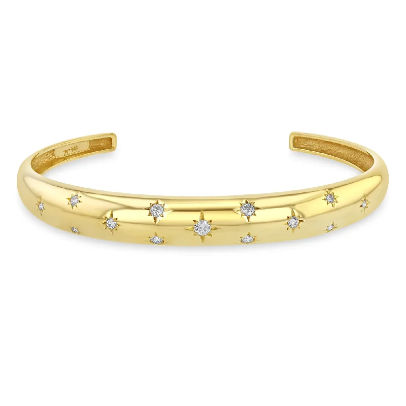 Ladies engraved bracelet-Zoe Chicco | Small Aura Cuff Bracelet with Diamond Starbursts