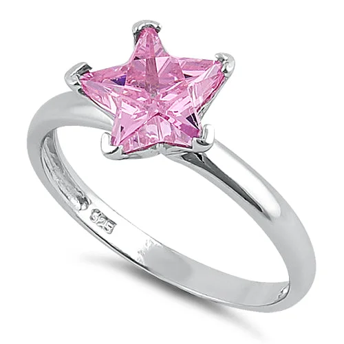 Ladies monogrammed ring-Sterling Silver Pink Star CZ Ring