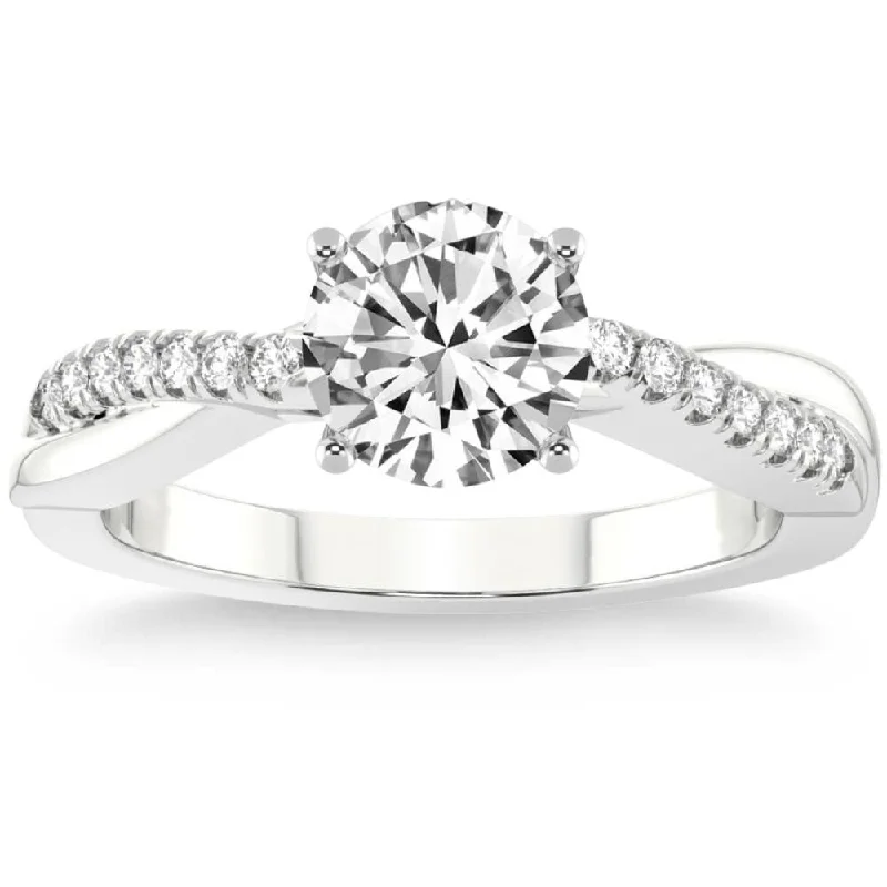 Ladies solitaire diamond engagement ring-VS 1 1/4Ct Moissanite & Lab Grown Diamond Engagement Twist Ring in Gold